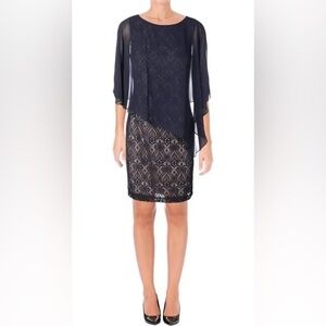 Connected Apparel Womens Lace Overlay Cocktail Dress Navy